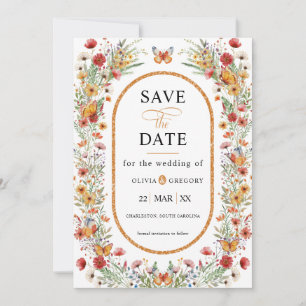 Boho Spring Wildblumen Schmetterlinge Save the Dat Date