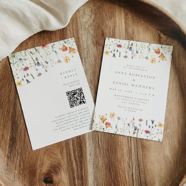 Boho Spring Wildflower QR Code Wedding Einladung (Von Creator hochgeladen)