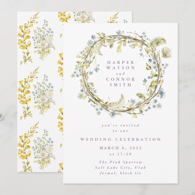 Boho Spring Wreath Wildblume Pampas Wedding Einladung (Vorne/Hinten)