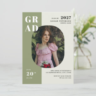 Boho Ssge Green Bold Typografy Foto Abschluss Einladung
