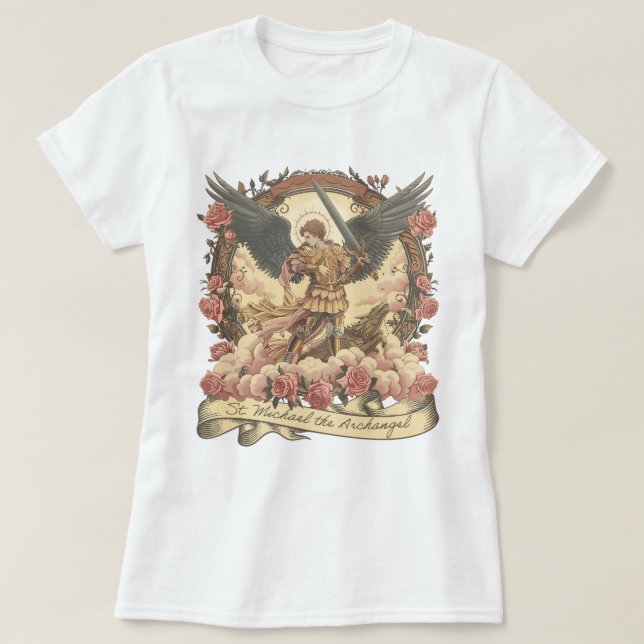 Boho St. Michael Archangel Traditionell katholisch T-Shirt (Design vorne)