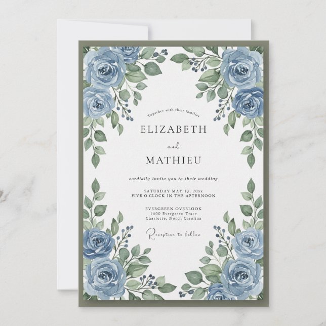 Boho-Stahl-Periwinkle-Kranz-Hochzeit Einladung (Vorderseite)