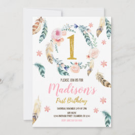 Boho Stamm 1. Geburtstag Einladung für ein Mädchen