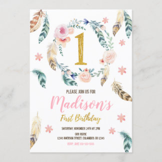 Boho Stamm 1. Geburtstag Einladung für ein Mädchen