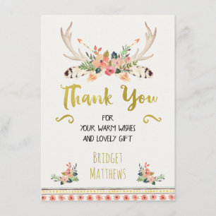 Boho Stammes- BlumenBabyparty danken Ihnen zu Dankeskarte