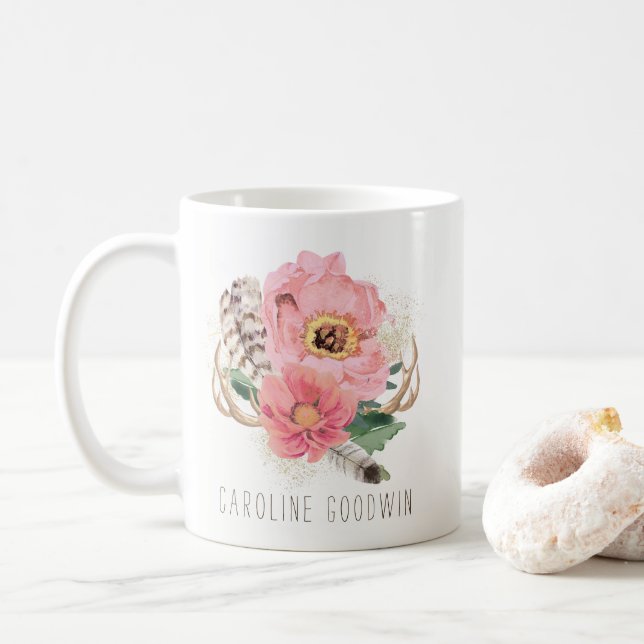 Boho Stammes- Feder-Kaffee-Tasse Tasse (Mit Donut)