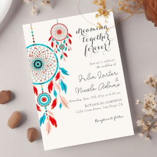 Boho-Stammes-Feder-Traumfänger-Hochzeit Einladung