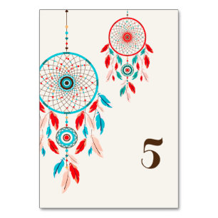 Boho-Stammes-Feder-Traumfänger-Hochzeit Tischnummer