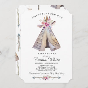 Boho Stammes- Teepee-BlumenBabyparty Einladung
