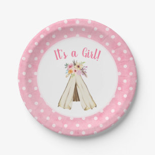 Boho Stammes- Teepee-Mädchen-mit BlumenBabyparty Pappteller