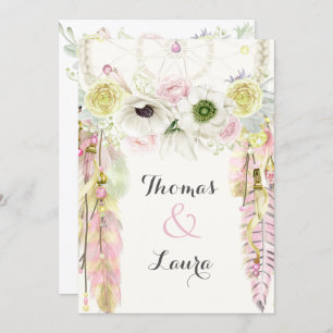 Boho Stammes- Traumfänger-Aquarell-Rosa-Gelb Einladung