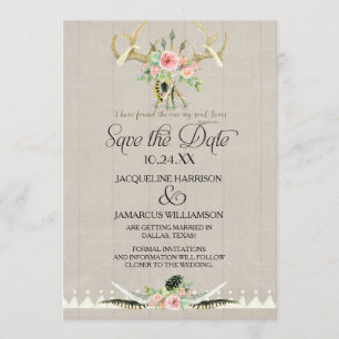 Boho Stammeshirsch Geweih Federn Kunst Hochzeitsei Einladung