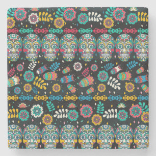 Boho Stammesschädel: buntes Muster. Steinuntersetzer