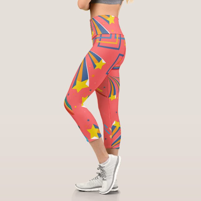 Boho star Chic moderne Mitte des Jahrhunderts Pink Capri Leggings (Links)