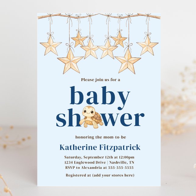Boho Stars Baby Sea Turtle Nautical Baby Dusche Einladung (Boho Stars Baby Sea Turtle Nautical Baby Shower Invitation)
