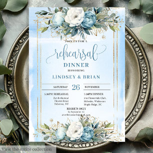 Boho-Staubblau-Blumen-Gold-Glitter-Einladungen zum Einladung