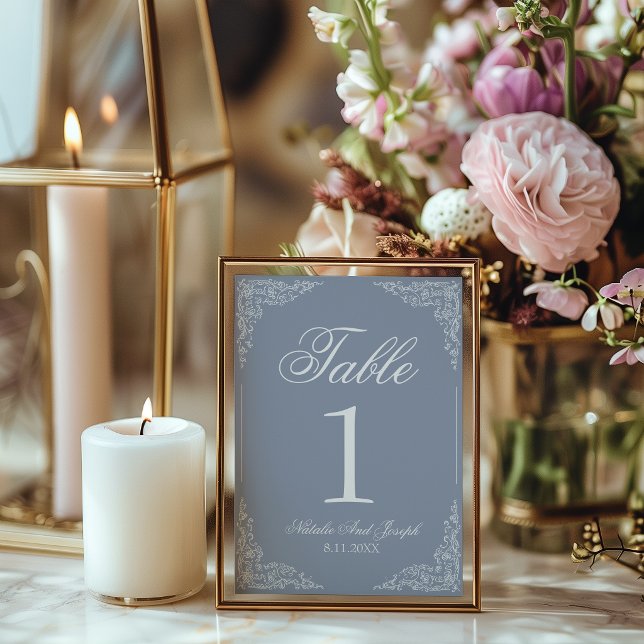 Boho-Staubblau-Blumen-Hochzeitstisch-Nummer Einladung (Von Creator hochgeladen)