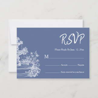 Boho-Staubblau-Botanik-Kranz-Hochzeit RSVP Karte