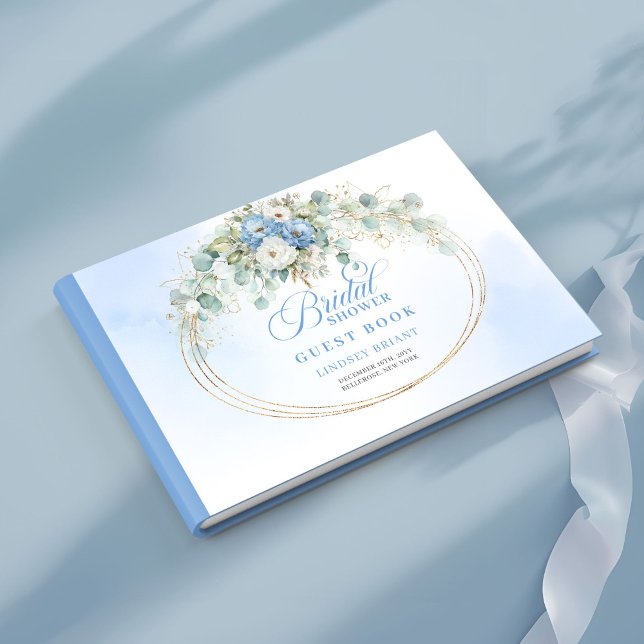Boho staubblaue Blumen Hochzeitsdusche Gästebuch (Boho dusty blue flowers bridal shower guest book)