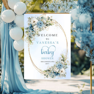 Boho-Staubblumen Blau Gold Baby Shower Willkommen Poster