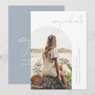 Boho Staubig Blau Minimalistischer Bogen Foto Absc Einladung