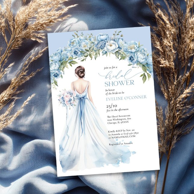Boho staubige Blauponies Hochzeitskraut Einladung (Boho dusty blue peonies wedding gown greenery invitation)