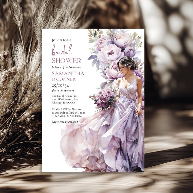 Boho staubige lila Blumengrün Brautparty Einladung (Boho dusty purple floral greenery bridal shower invitation)