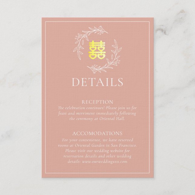 Boho staubige Rosa-Laubkäfer moderne chinesische H Begleitkarte (Vorderseite)