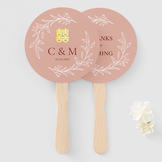 Boho staubige Rosa-Laubkäfer moderne chinesische H Fächer (Vorne und Hinten)