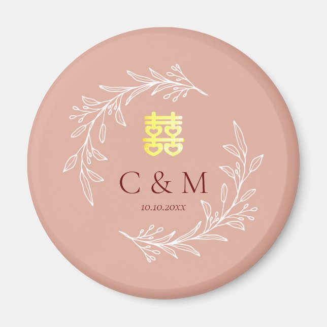 Boho staubige Rosa-Laubkäfer moderne chinesische H Magnet (Vorne)