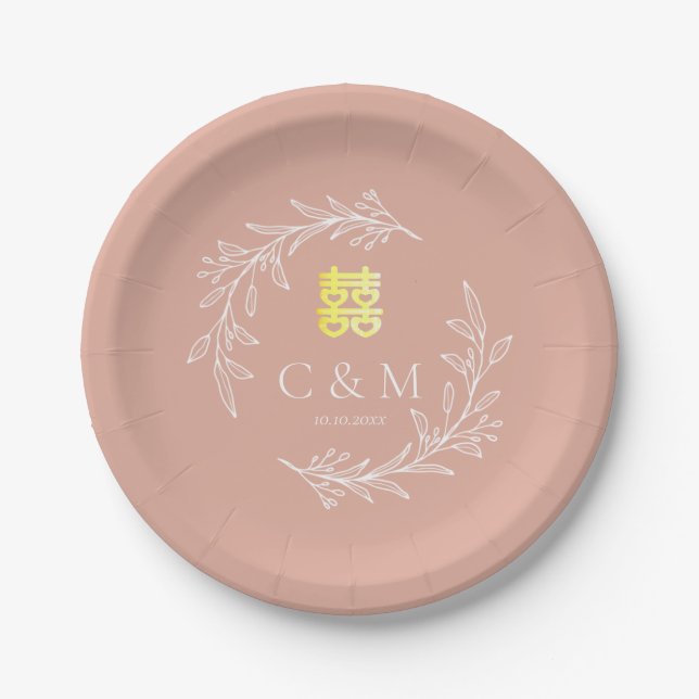 Boho staubige Rosa-Laubkäfer moderne chinesische H Pappteller (Vorderseite)