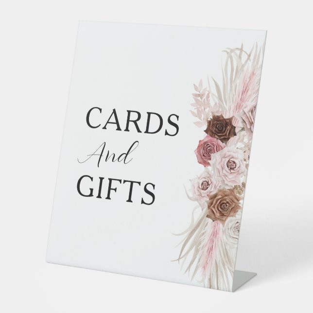 boho staubige Rose Blumenkarten & Geschenkzeichen Sockelschild (Vorderseite)