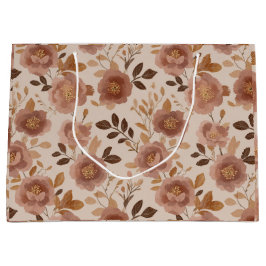 Boho Staubige Rosenblume Beige Blumenmuster Große Geschenktüte