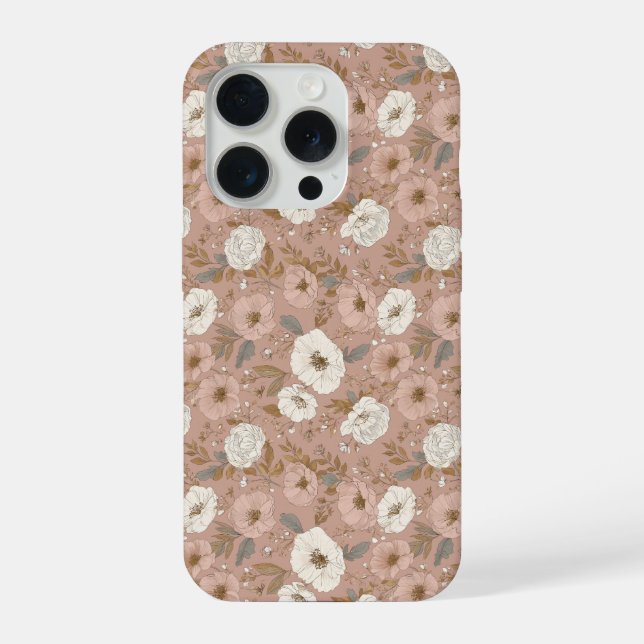 Boho Staubige Rosenblume Beige Blumenmuster iPhone Hülle (Rückseite)