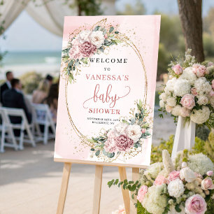 Boho-Staubrosa-Blumen-Baby-Shower-Willkommensschil Poster