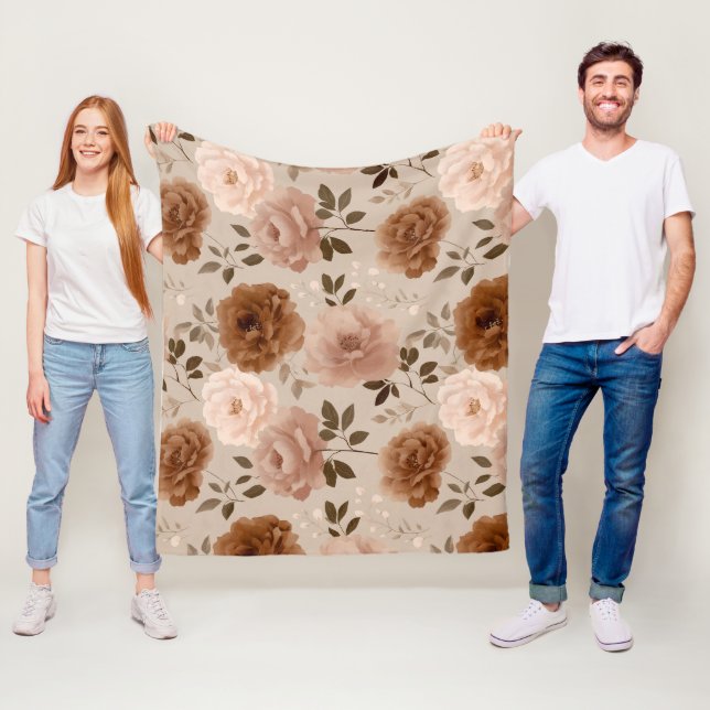 Boho-Staubrose-Blumen-Beige-Blumenmuster Fleecedecke (Beispiel)