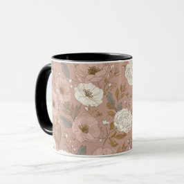 Boho-Staubrose-Blumen-Beige-Blumenmuster Tasse