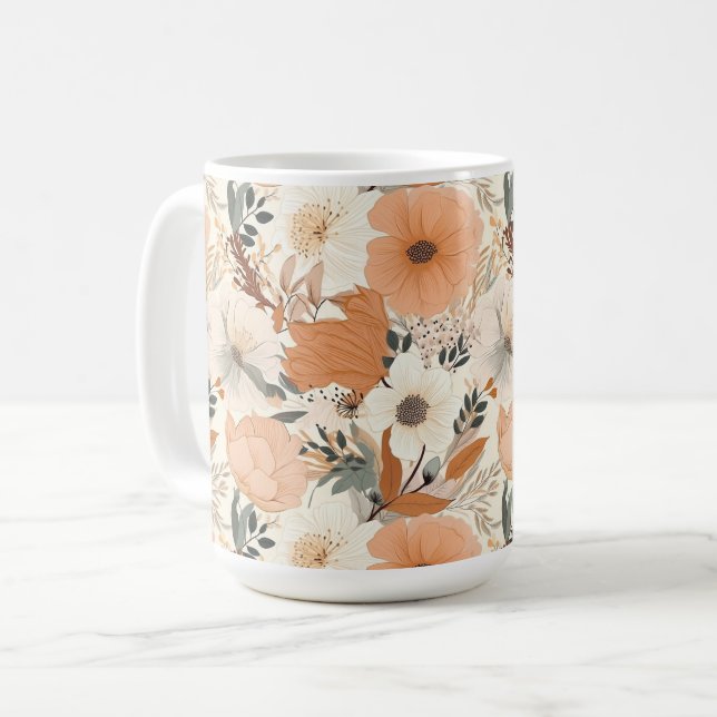 Boho Stil Blume Muster hellen Farben Kaffeetasse (Vorderseite Links)