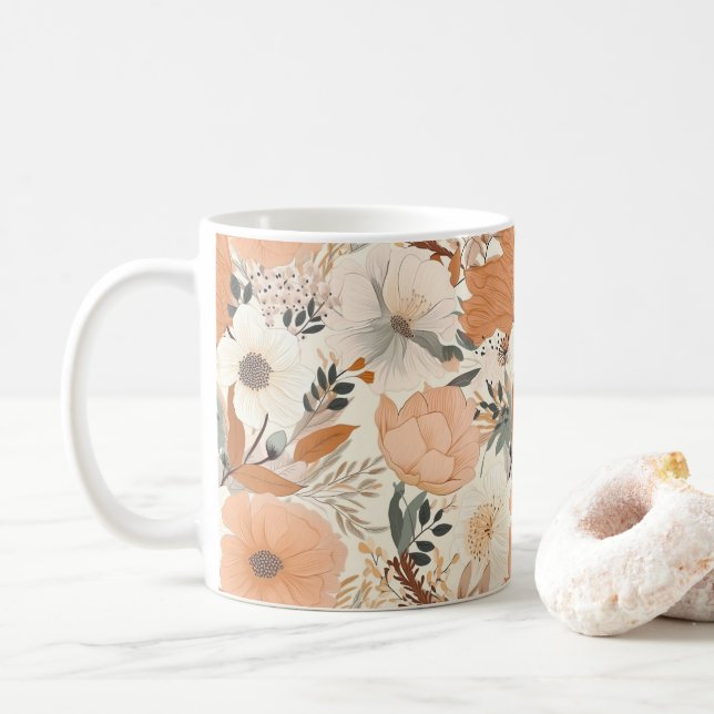 Boho Stil Blume Muster hellen Farben Kaffeetasse (Mit Donut)