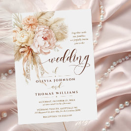 Boho Stil Chic Elegant Bow Creamy Floral Wedding Einladung