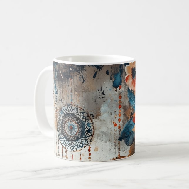 Boho Stil-Design mit Träumern Kaffeetasse (Vorderseite Links)