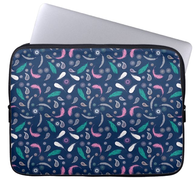 Boho-Stil Federn Muster Laptopschutzhülle (Vorderseite)