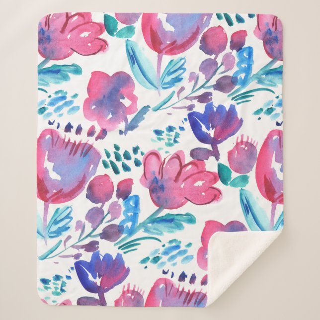 boho Stil florale rustikale Hand gezeichnete Abbil Sherpadecke (Vorderseite)