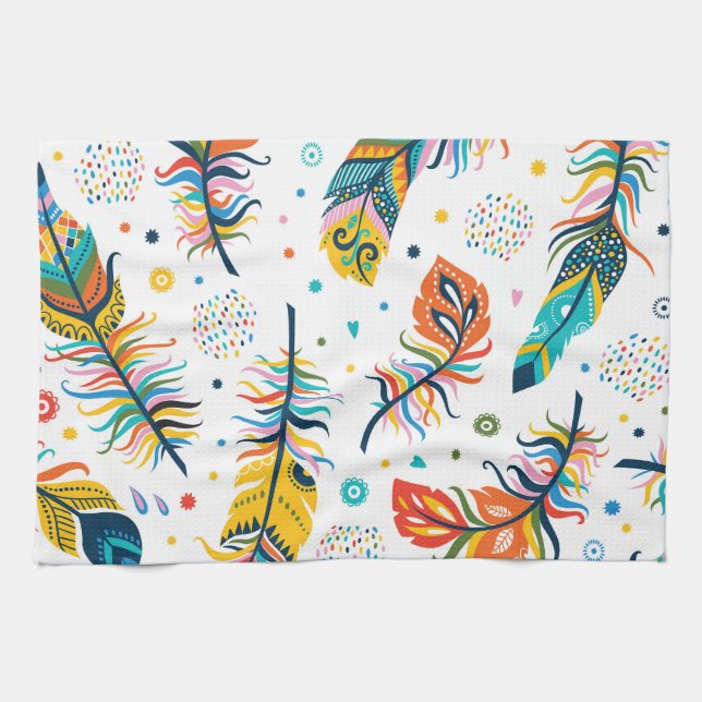 Boho-Stil, nahtloses Feder-Muster. Geschirrtuch (Horizontal)