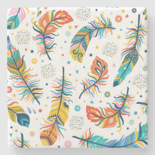 Boho Stil, nahtloses Federmuster. Steinuntersetzer