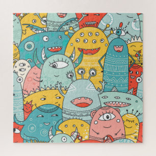 Boho Stil niedliche Monster, nahtlos. Puzzle