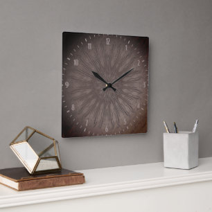 Boho-Stil organischer Sonnenstrahl-Mandala in erdi Quadratische Wanduhr