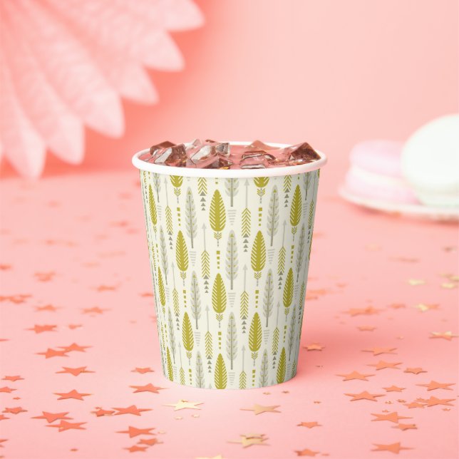 Boho-Stil Retro-Ethno-Feder-Gelb-Muster Pappbecher (Insitu)