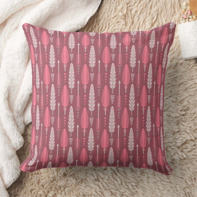 Boho-Stil Retro Ethno-Feder Rosa Muster Kissen (Decke)