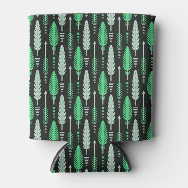 Boho Stil Rettro ethnische Feder grün Muster Dosenkühler (Vorderseite)